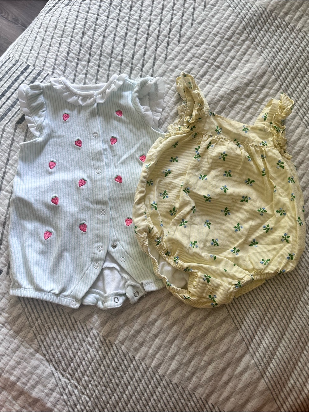 Little Me Girls' Strawberry Embroidered and Yellow Floral Romper Set